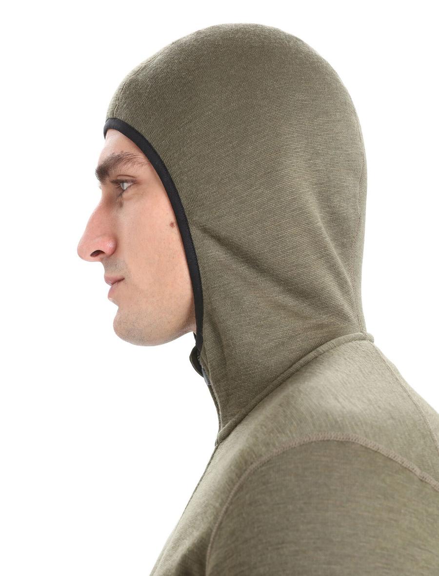 Icebreaker RealFleece® Merino Elemental Long Sleeve Zip Hood Férfi Kabát Olivazöld | HU 1240BEXC